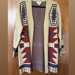 Myra Bag Beige and Red Tribal Cardigan